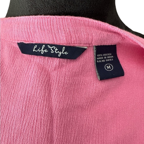 Life Style Pink Button-Down Peplum Blouse - Flowy Viscose Top, Size M - Picture 7 of 7
